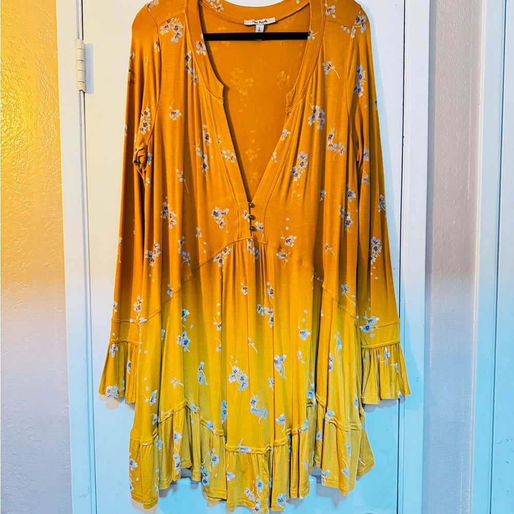 Floral Yellow Long Sleeve Dress